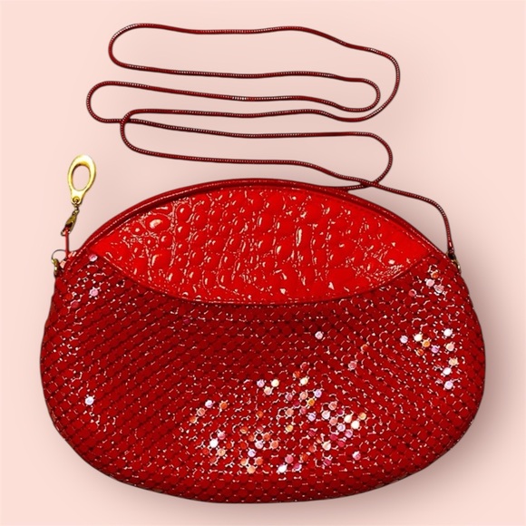Vintage 70s Exotic‎ Red Mesh Evening Bag - Picture 1 of 9